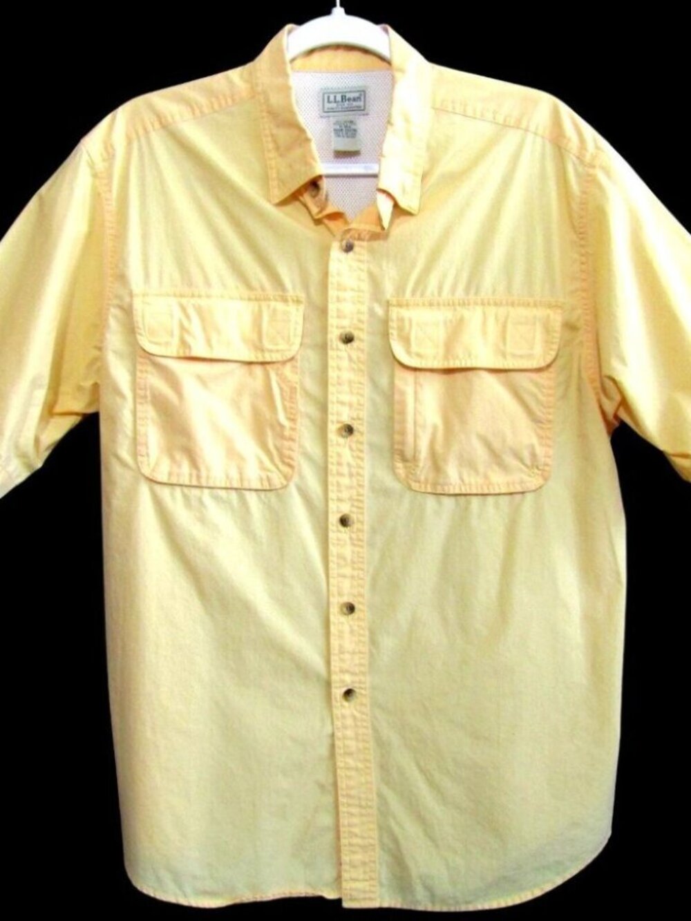 LL Bean Yellow Fishing Shirt Short Sleeve Mens Size M Button Down Vented 262391